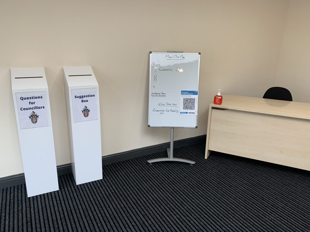 inside the new atrium showing suggestion boxes