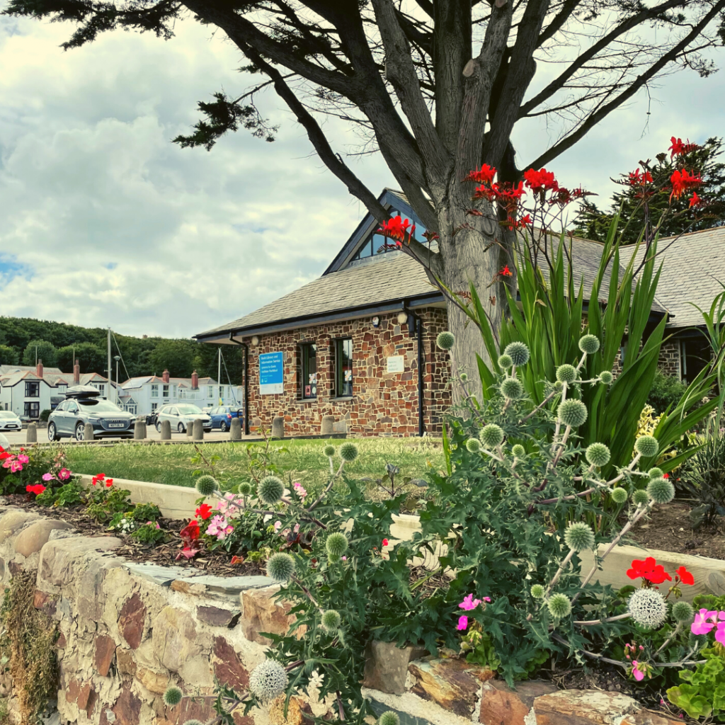 Bude Library Exterior with flowers